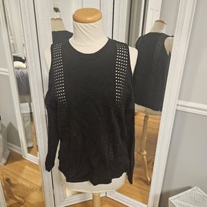 Topshop Cold Shoulder Black Sweater Blouse Size M